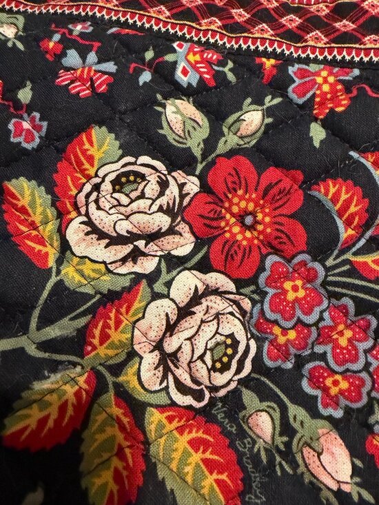 Vera Bradley Handbags - Vintage Vera Bradley small tote: Black with red and cream flowers